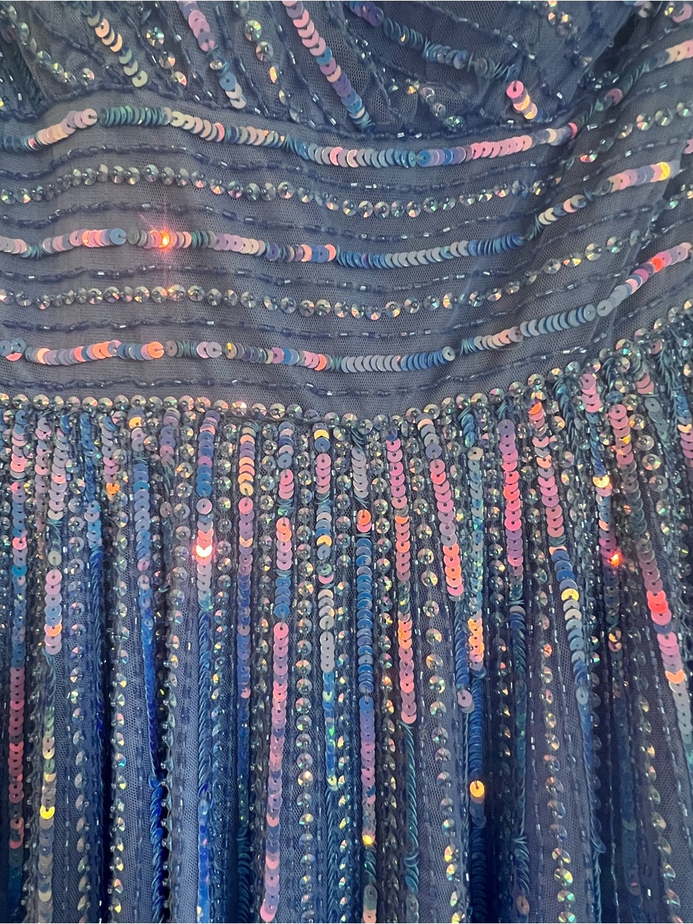 Rachel Allan Blue Solid Fit & Flare One Shoulder Sequin Knee Dress Polyester 4 - Picture 2 of 4